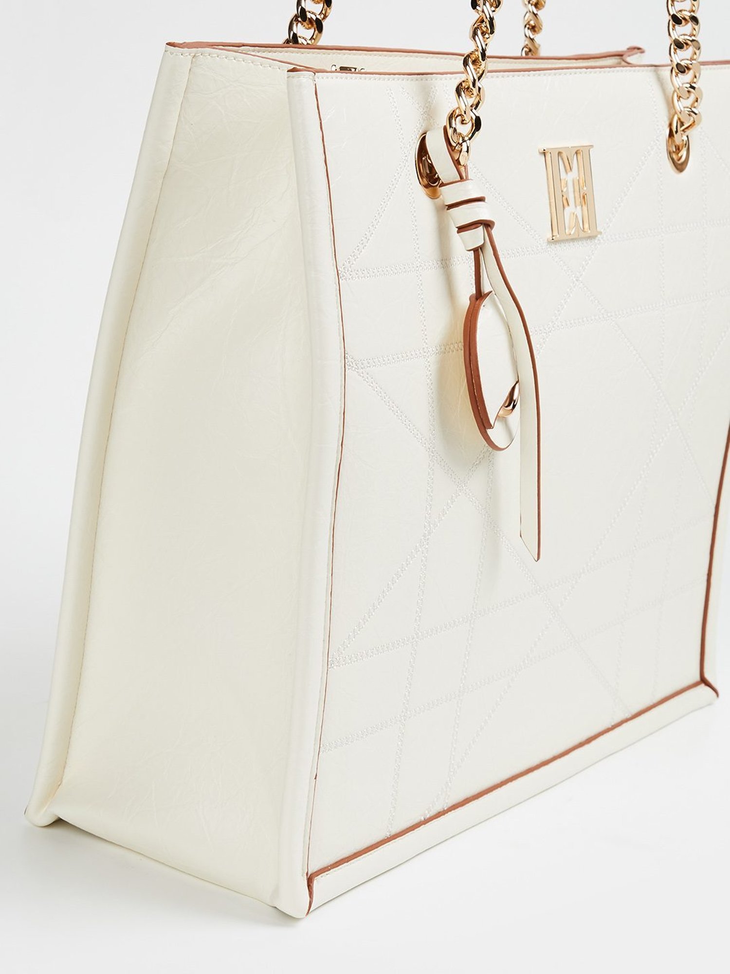 Elle White Textured Tote Bag