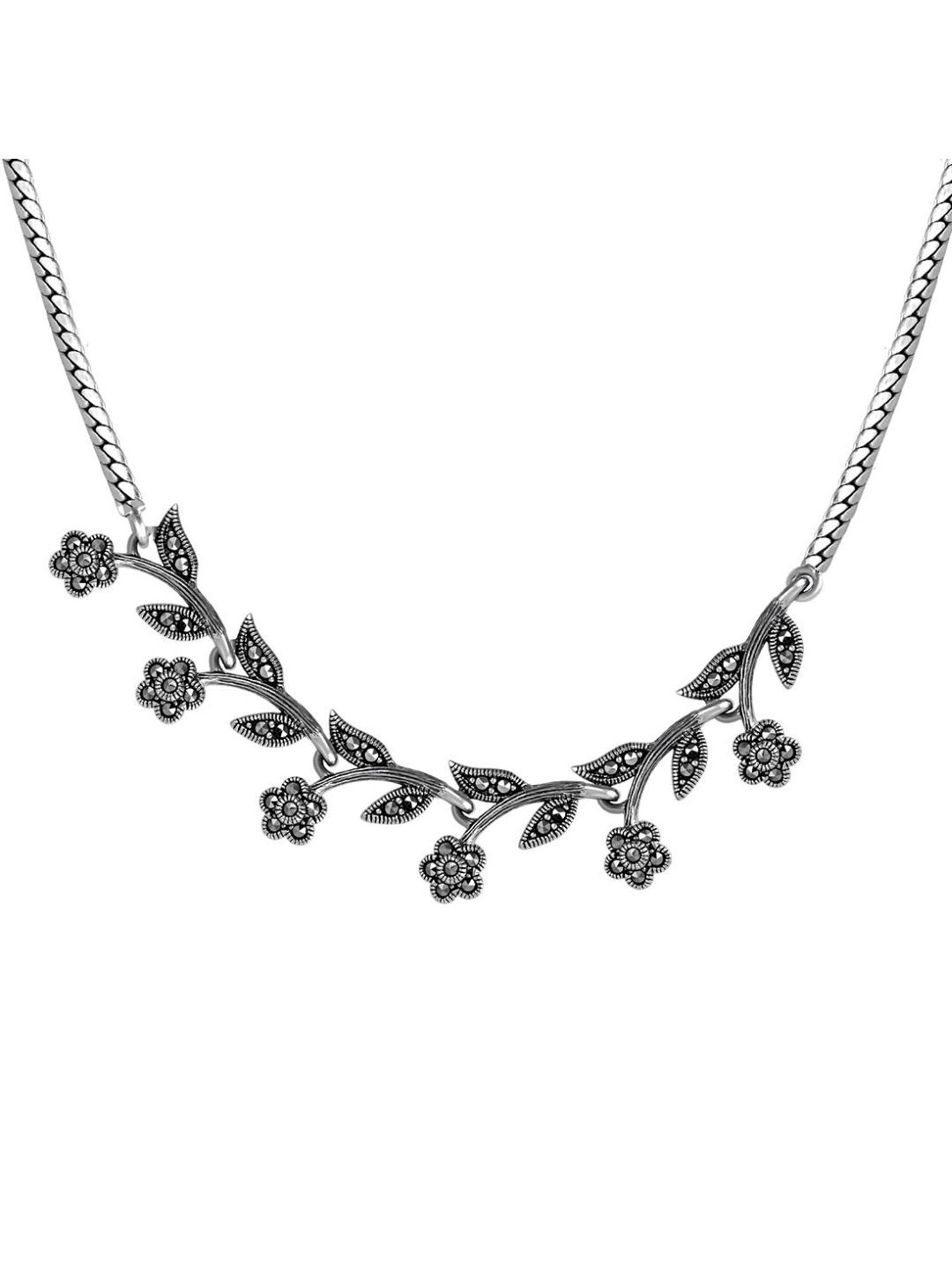 Rihi by P.C. Chandra Jewellers 925 Silver Leaf Oxidized Necklace and Earring Set for Women & Girls