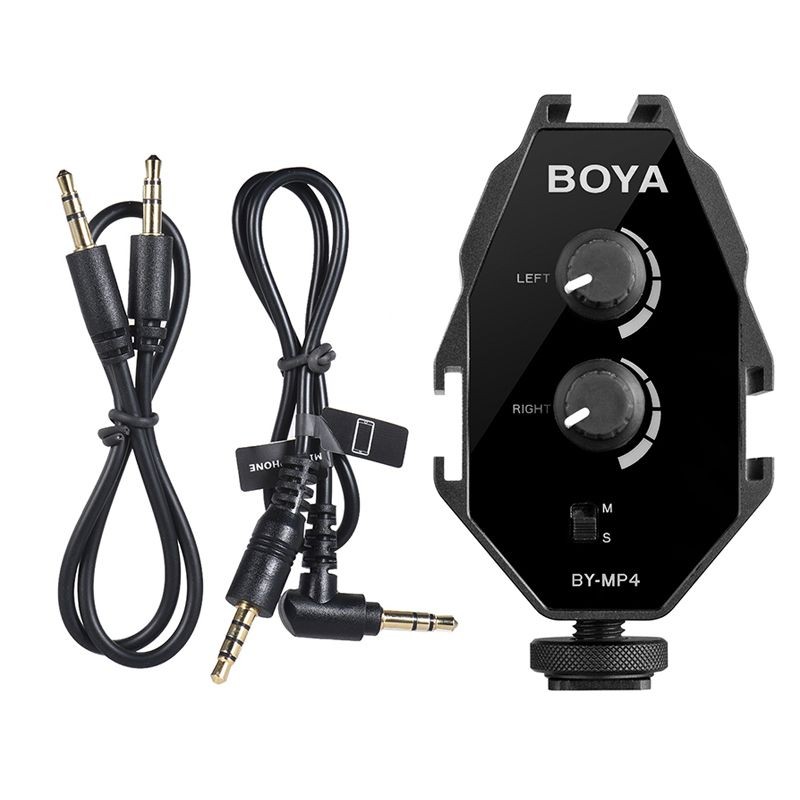 BOYA BY MP4 Microphones 2 channel Audio Adapter with a 3.5mm TRRS cable and 3.5mm TRS cable Designed for Smartphone, DSLR Camera (1pcs)