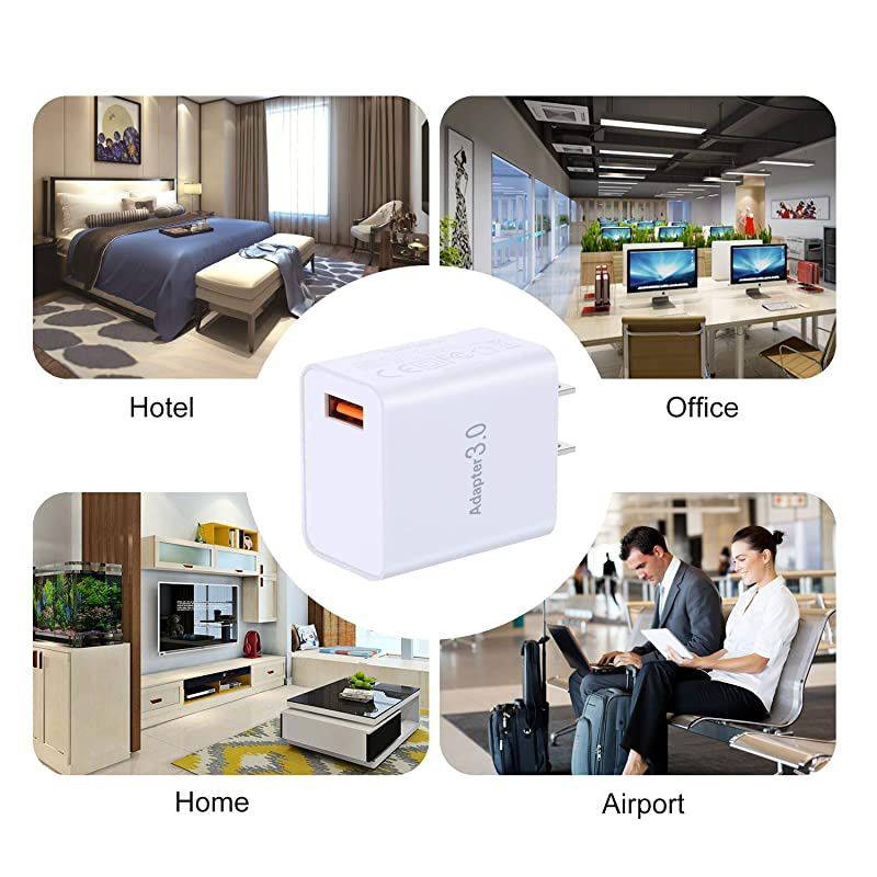 Quick Charger 3.0 Wall Charger,  2 Pack 18W QC Fast Charging 3.0 USB Charger Power Adapter Compatible for iPhone 12/11, Samsung Galaxy S20/S10, 10W Wireless Charger, Pad, Tablets (White White)