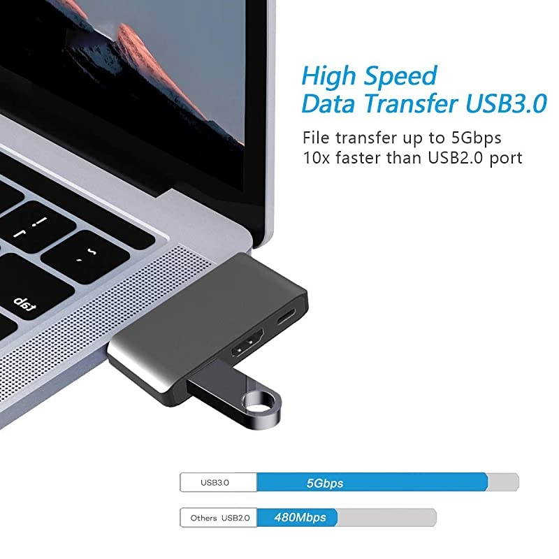 C Hub, Aluminum Dual Type C Hub Adapter, MacBook Pro Accessories with 4K HDMI, 5K -C Power Delivery, 3.0 Port for MacBook Pro 2016/2017/2018/2019, MacBook Air 2018 2019 2020