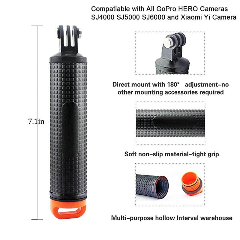 Waterproof Floating Hand Grip for GoPro Hero Session Black Silver Hero 7 6 5 4 3 3+ 2 1 SJ4000 SJ5000 Xiaomi Action Cameras with Camera Float Strap