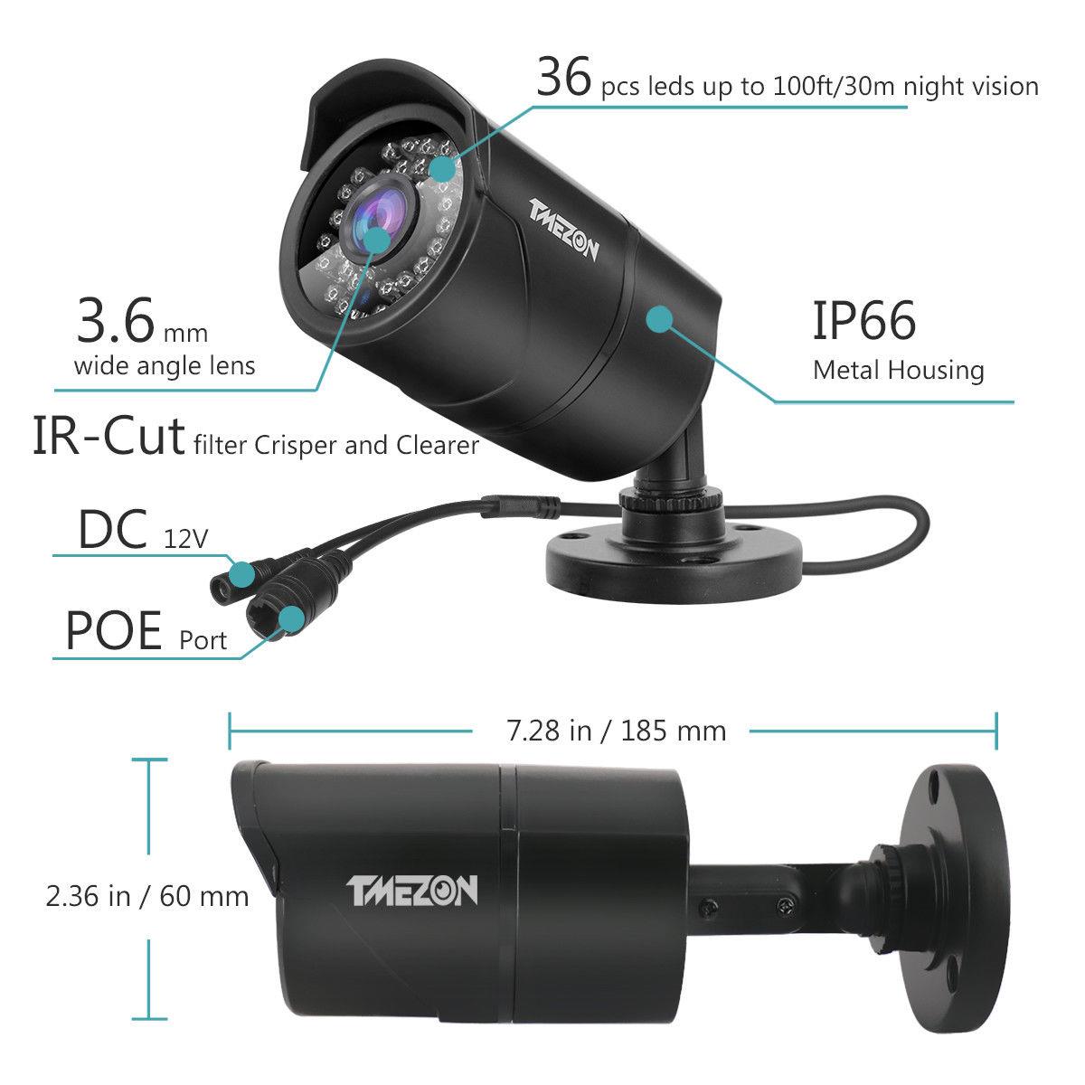 TMEZON 4CH 5MP HD Home Security Camera System 1TB HDD, 5-IN-1 4 Channel DVR Video Recorder, 4x Bullet In/Outdoor IR Night CCTV Camera, Free APP