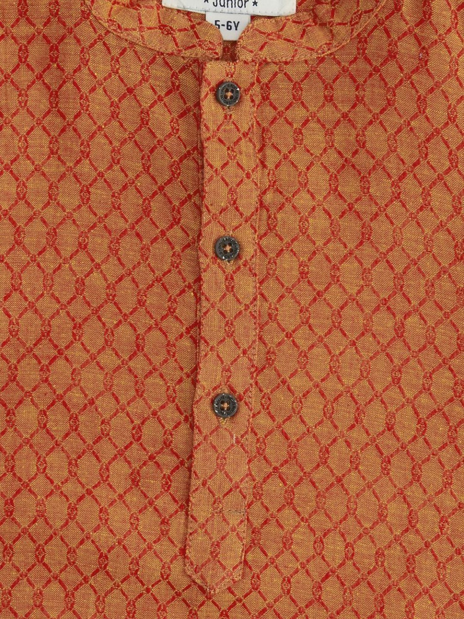 Indus Route by Pantaloons Kids Red & White Cotton Textured Pattern Full Sleeves Kurta Set