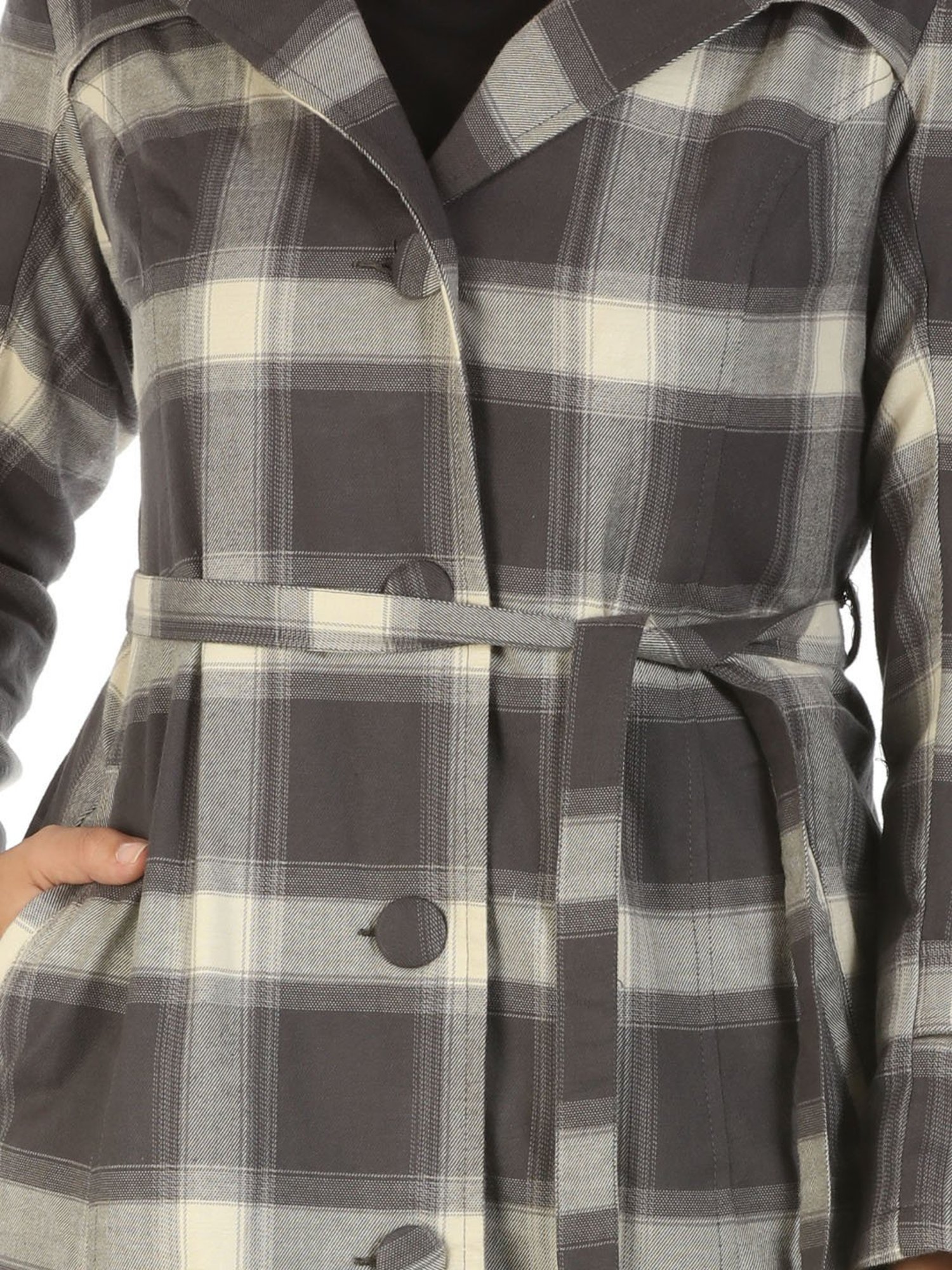 Mustard Grey Checks Trench Coat