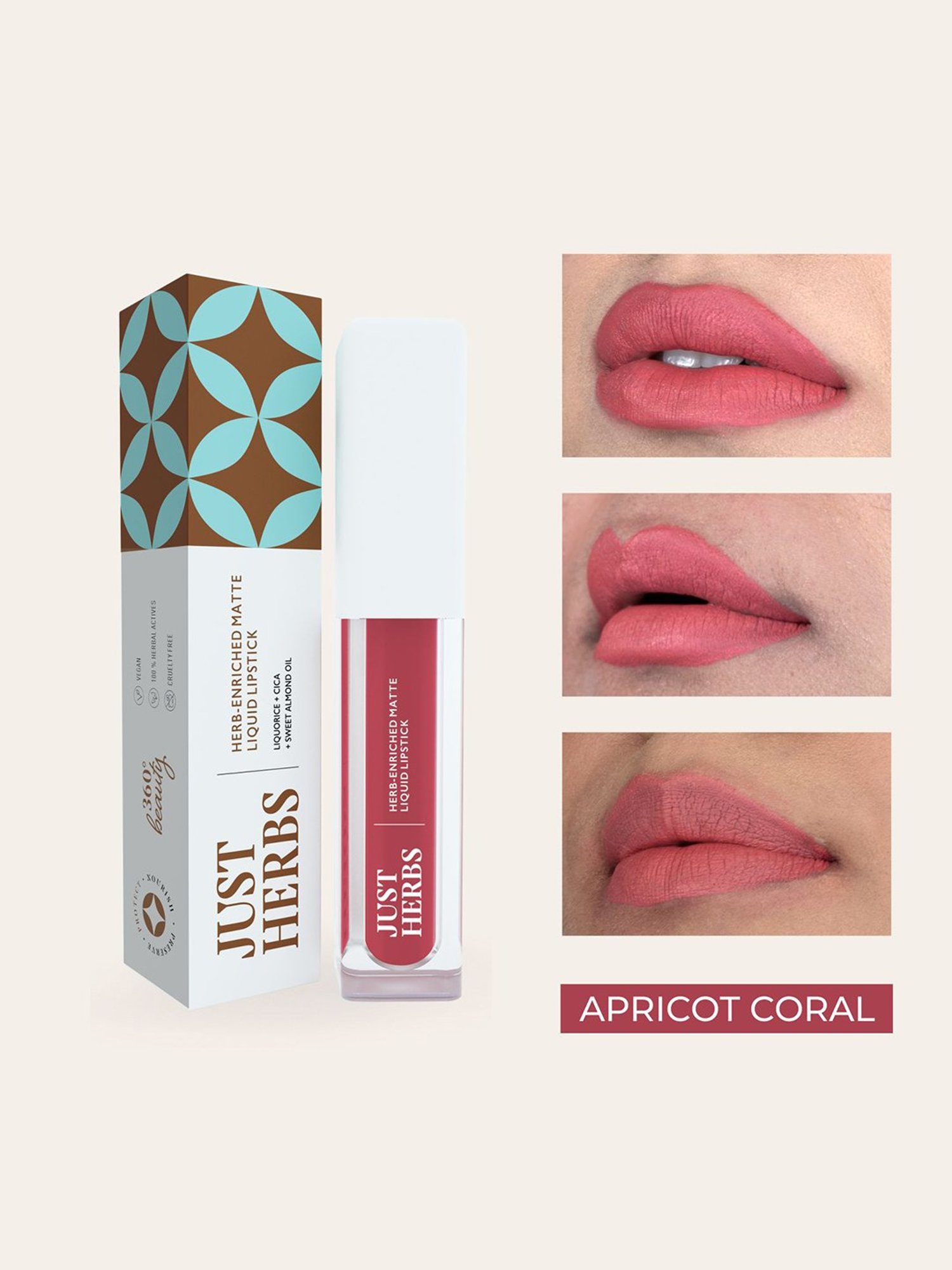 JUST HERBS Herb-Enriched Matte Liquid Lipstick Apricot Coral - 2 ml