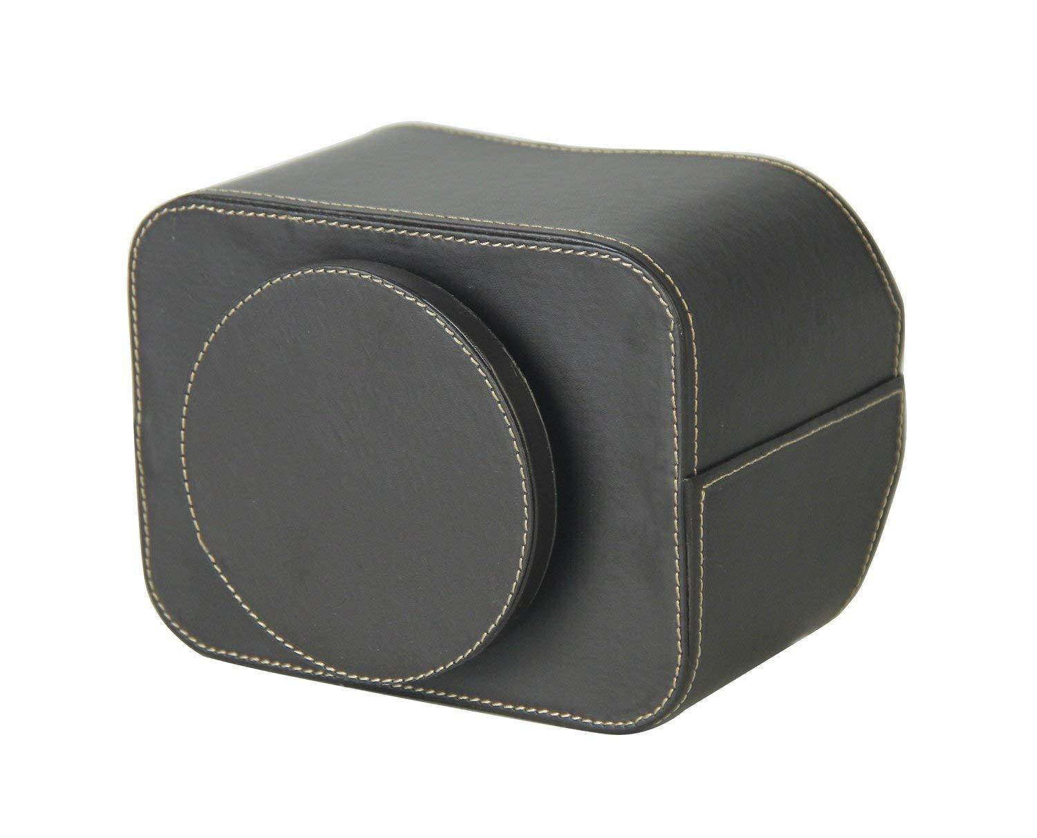 Spinning Remote Caddy, Media Storage Organizer, Remote Control Holder Organizer, Remote Caddy, Brown PU Leather, 7.3X 5.5 x 6 inches