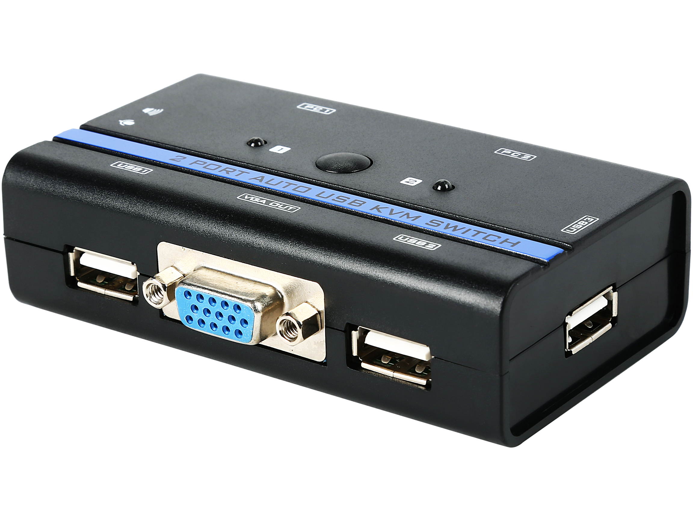 Nippon Labs KVM-2AM-2S KVM Switch Selector for 2 Computers with 3 Ports of USB Female and  2 3.5mm Jack(Headphone & Microphone), Black