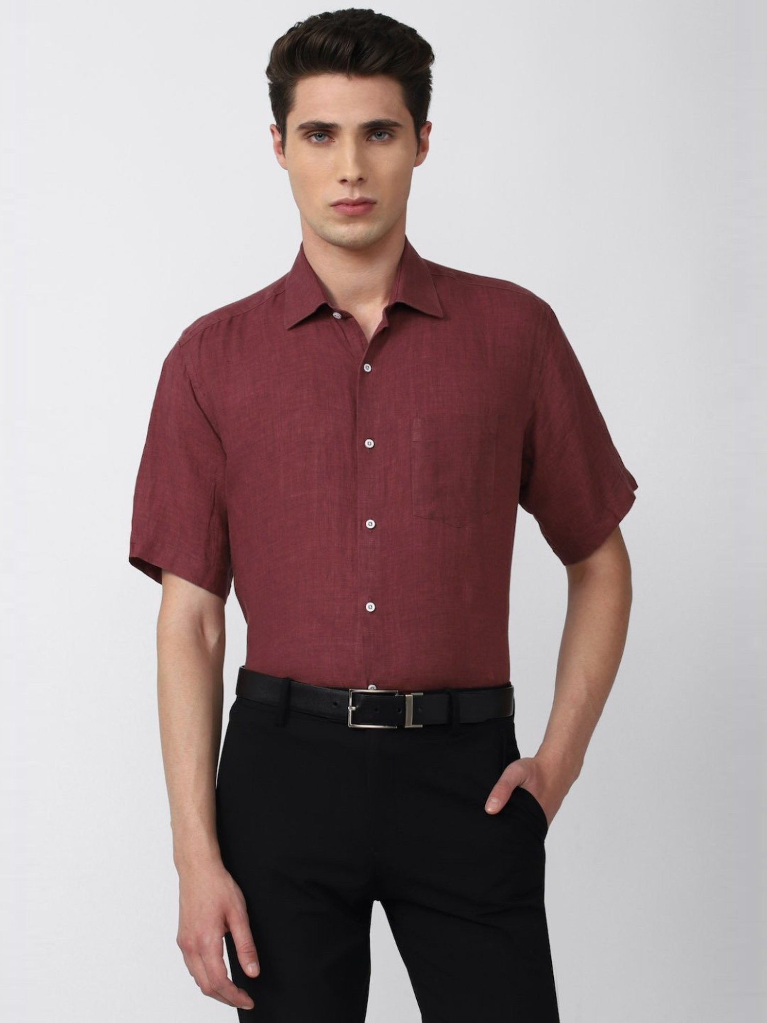 Van Heusen Maroon Regular Fit Texture Shirt