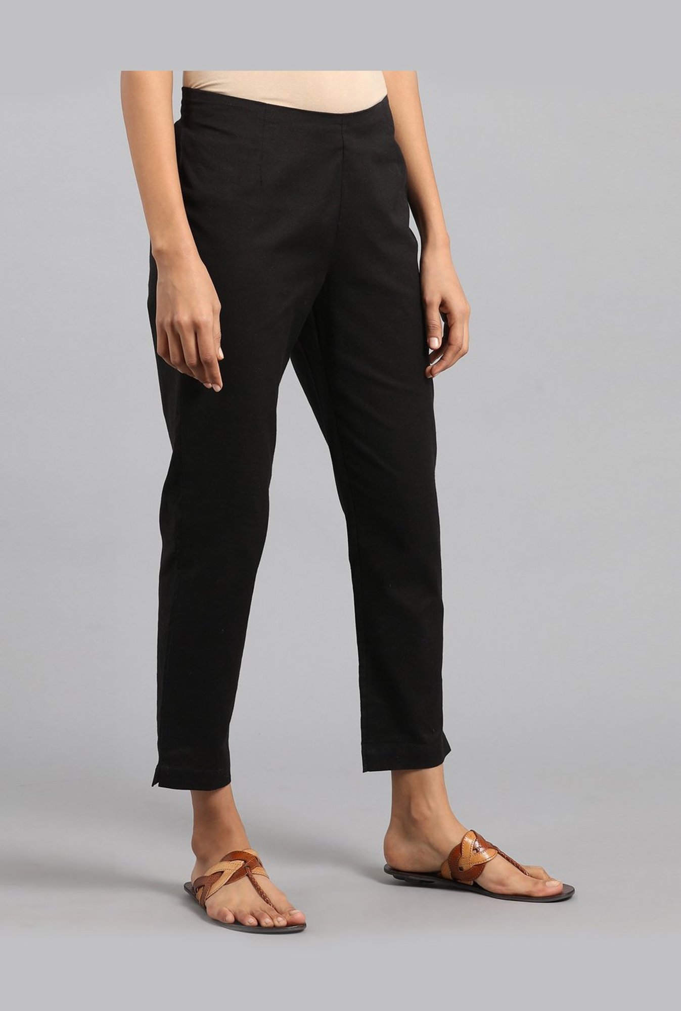 W Black Cotton Elasticated Trousers