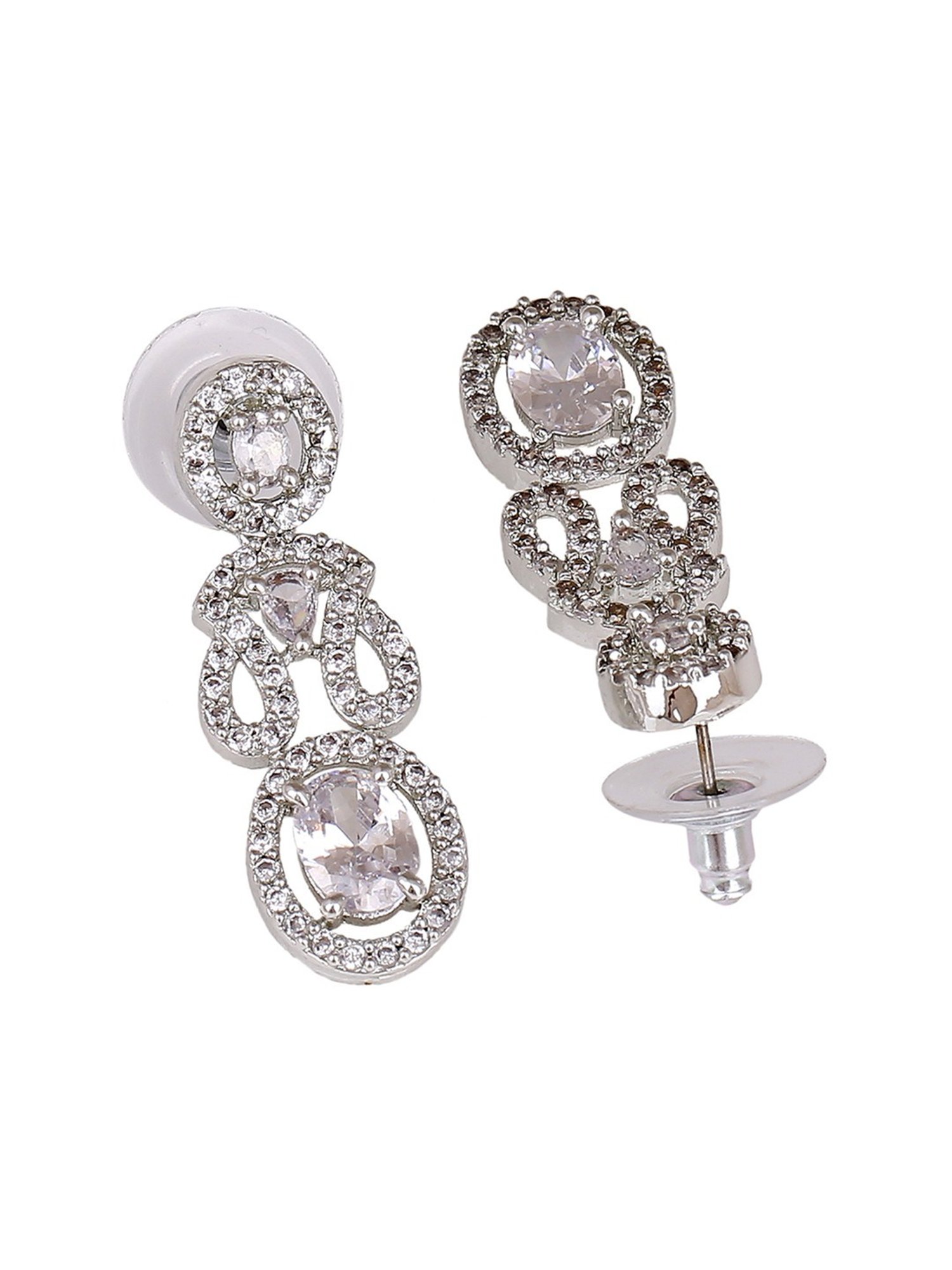 Estele Rhodium-Plated CZ Exquisite Dangler Earrings