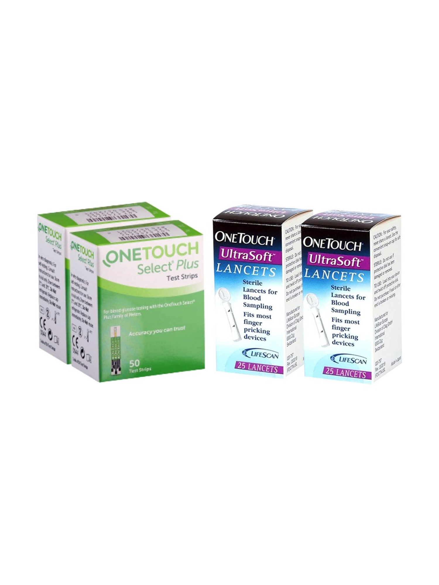 OneTouch Select Plus Test Strips 100s Pack + 2x25's OneTouch UltraSoft lancets