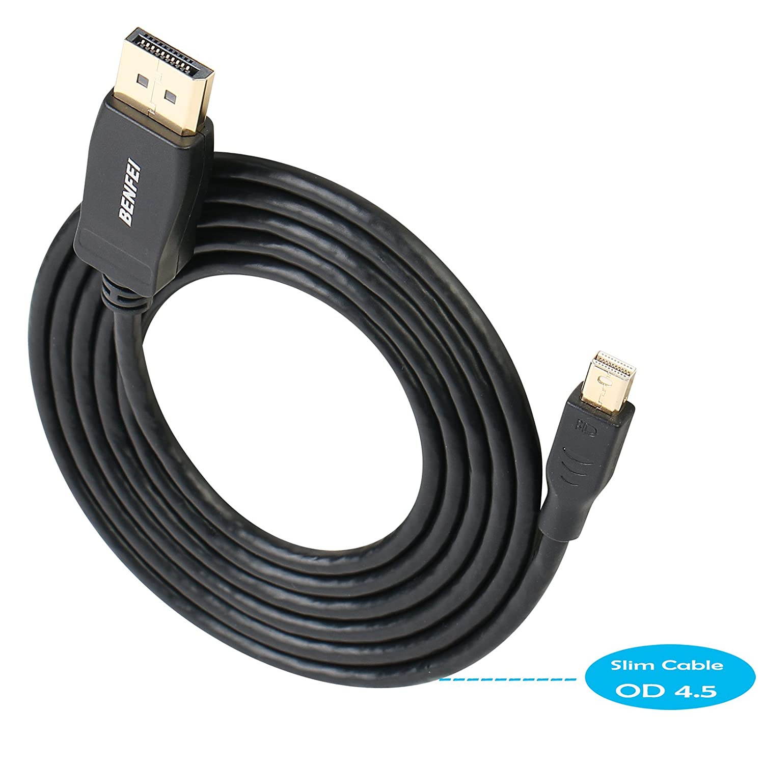 Mini DisplayPort to DisplayPort 4.5ft Cable - Benfei (2K@165Hz, 2K@144Hz, 4K@60Hz) Mini DP to Display Port 1.3 High Speed Cable for PC, Laptop, TV - Male to Male, Black