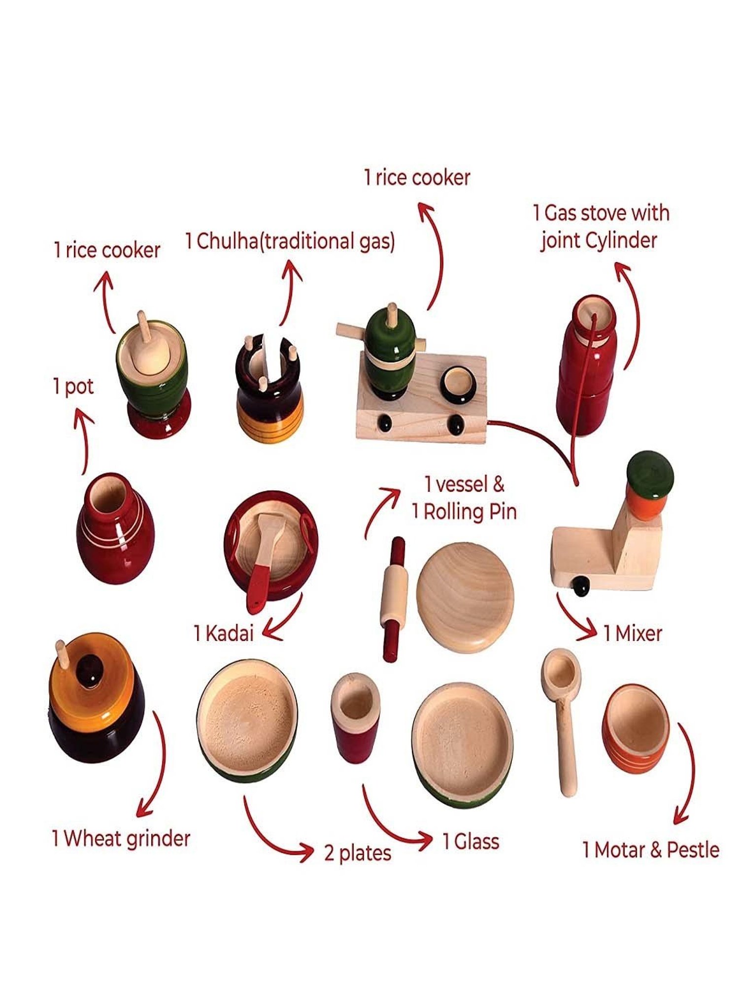 Desi Toys Kids Multicolor Wooden Kitchen Pretend Playset