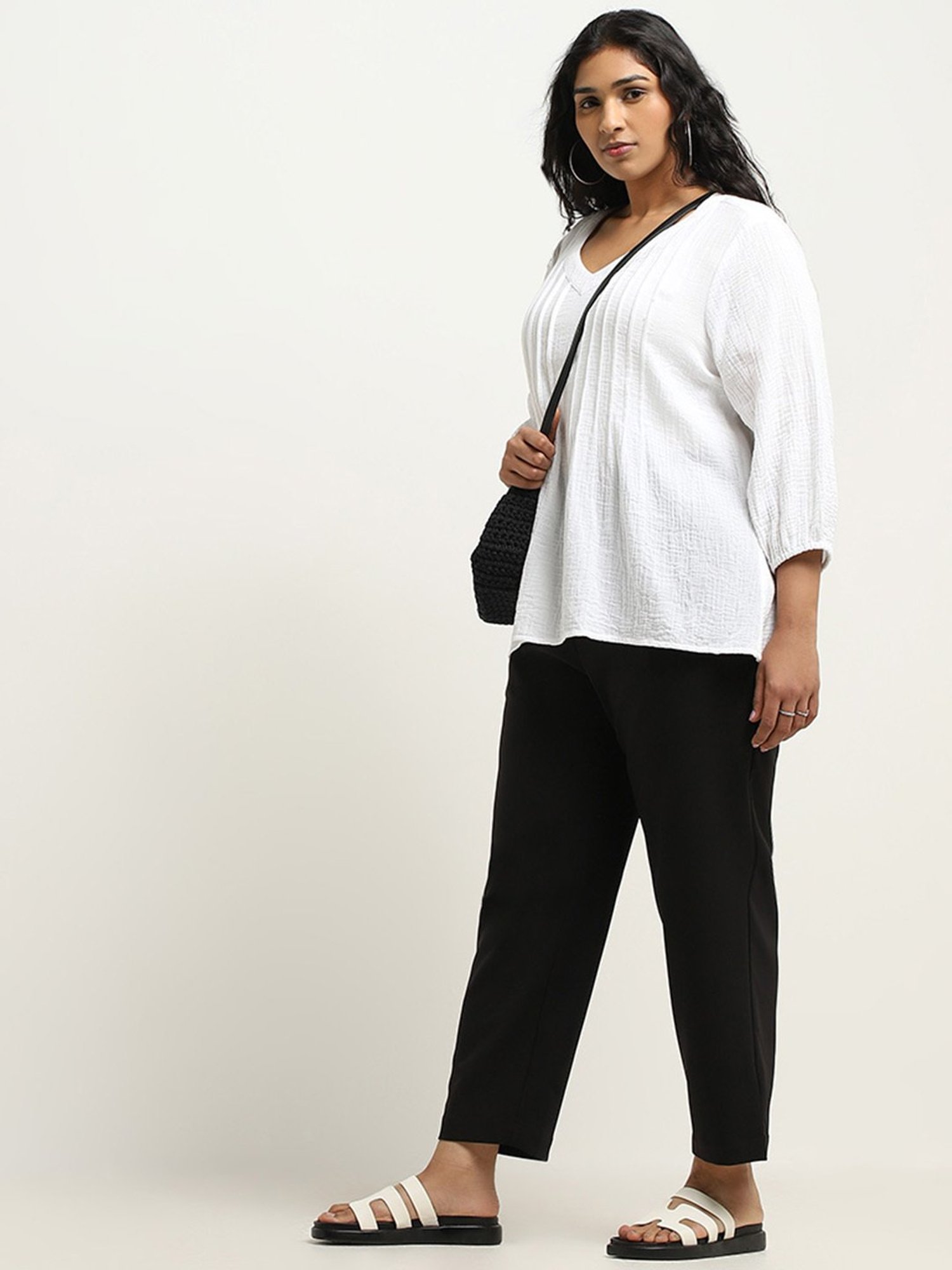 Gia by Westside White Textured Crinkled Blouse