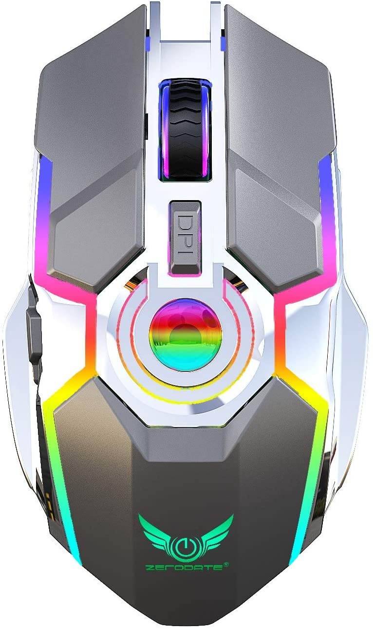 Rechargeable 2.4G Wireless Gaming Mice with USB Receiver and RGB Colors Backlit for LaptopComputer PC and MacBook (600 Mah Lithium Battery) (Gray)