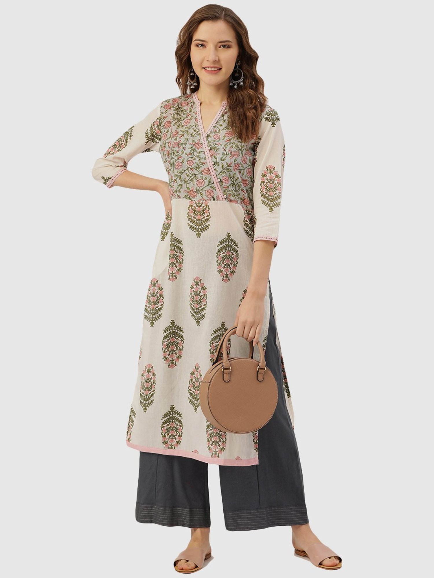 Saffron Threads Black Printed Straight Kurta