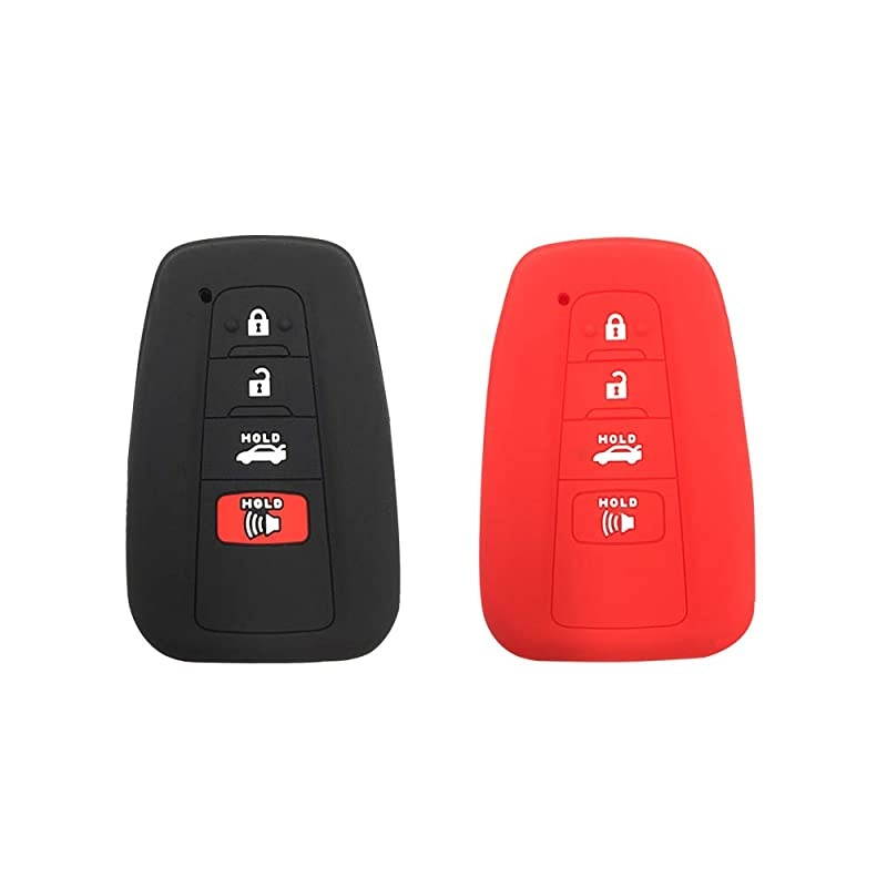 Autotech Remote Key Silicone Rubber Keyless Entry Shell Case Fob and Key Skin Cover 4 Buttons Fit For 2018 Toyota Camry C-HR Prius (Black+Red)