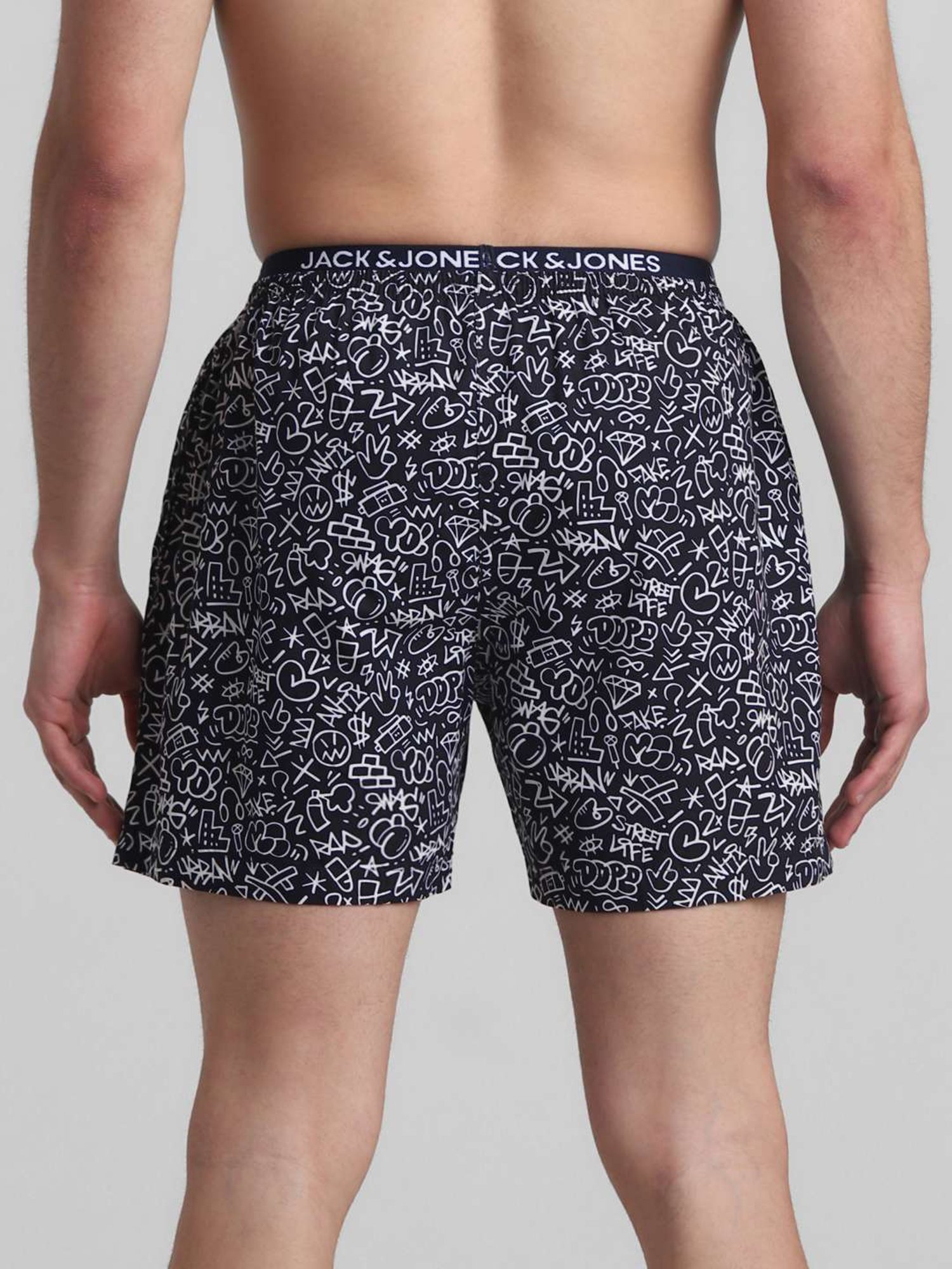 Jack & Jones Navy Blue Cotton Regular Fit Printed Boxers