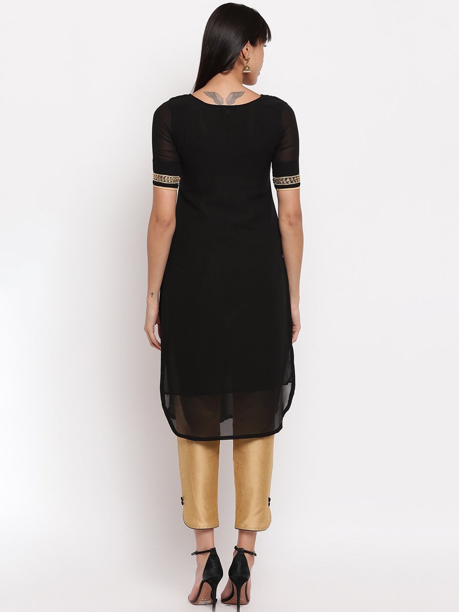 SHADES Black Chikankari Kurta Pant Set