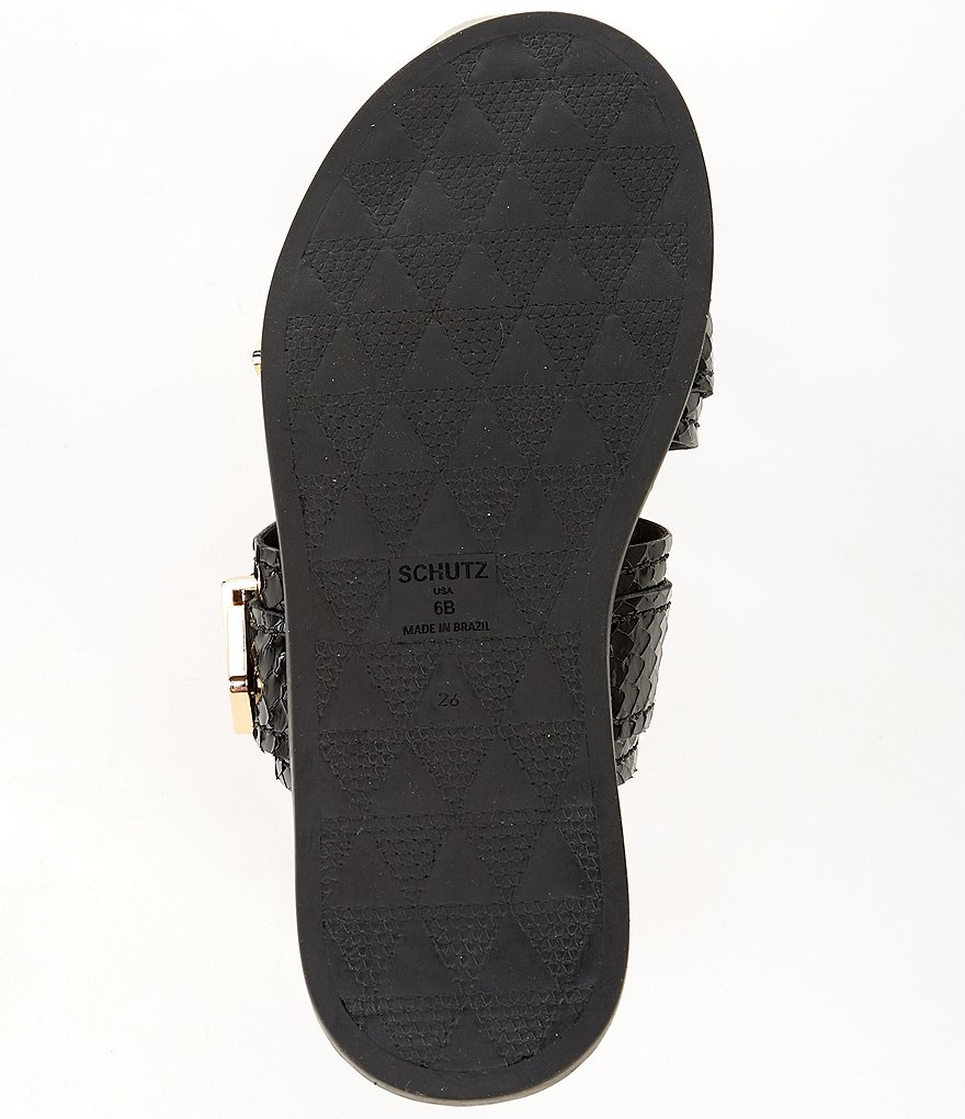Schutz Shina Reptile Print Leather Buckled Slide Sandals