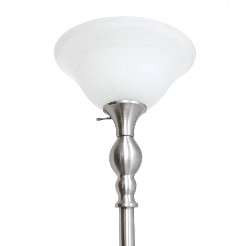 1 Light Torchiere Floor Lamp with Marbleized Glass Shade Brushed Nickel - Elegant Designs