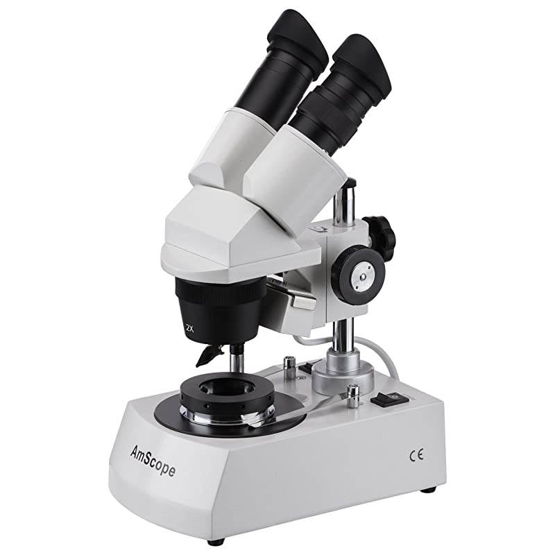 SE306-PY-DK Binocular Stereo Microscope, WF10x and WF15x Eyepieces, 20X/30X/40X/60X Magnification, 2X and 4X Objectives, Upper and Lower Halogen Lighting, Reversible Black/White Stage Plate, Pillar S