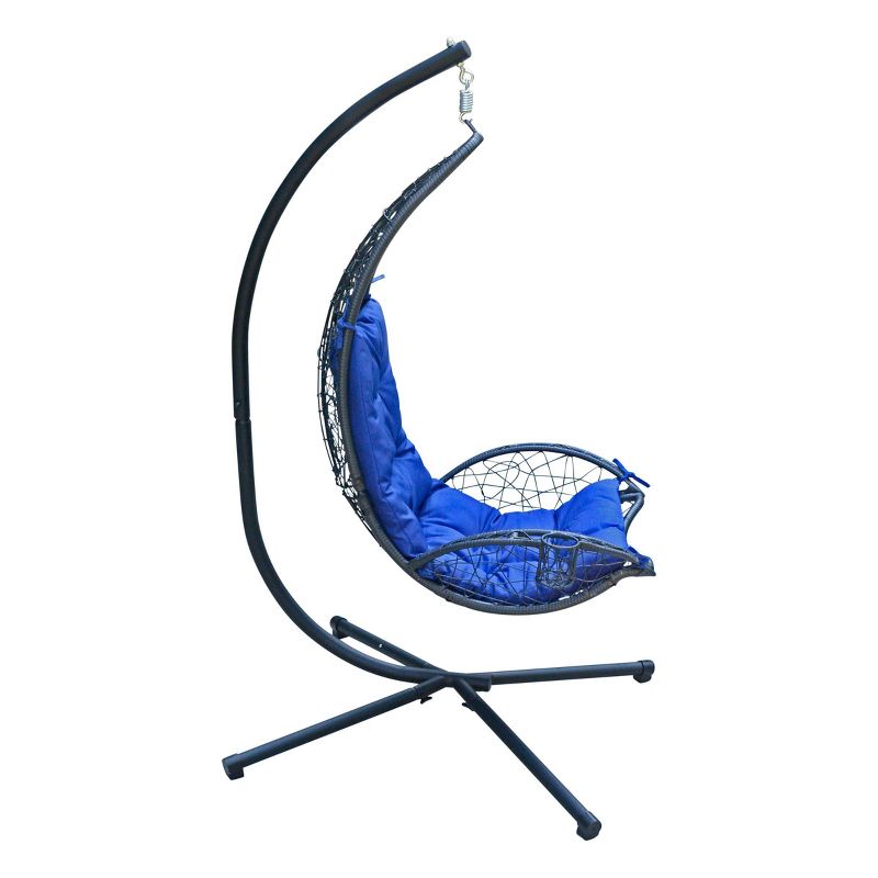 Cushioned Rattan Wicker Hanging Chair with Stand - Blue - Algoma