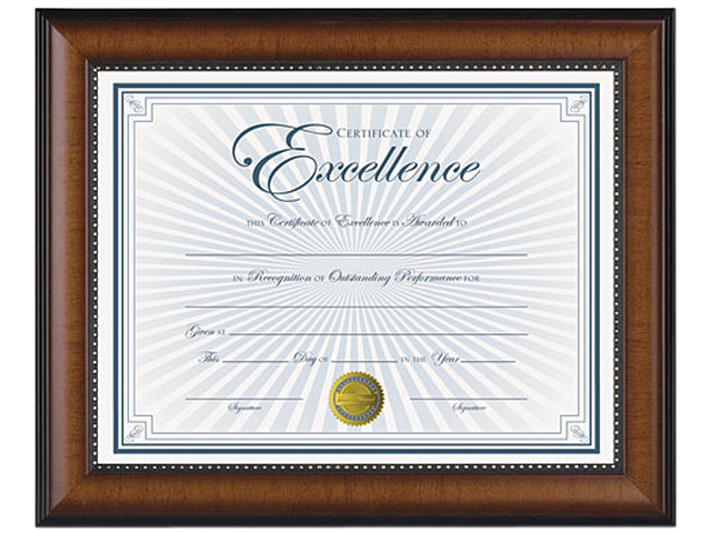 DAX N3028N1T Prestige Document Frame, Walnut/Black, Gold Accents, Certificate, 8 1/2 x 11",1 Each