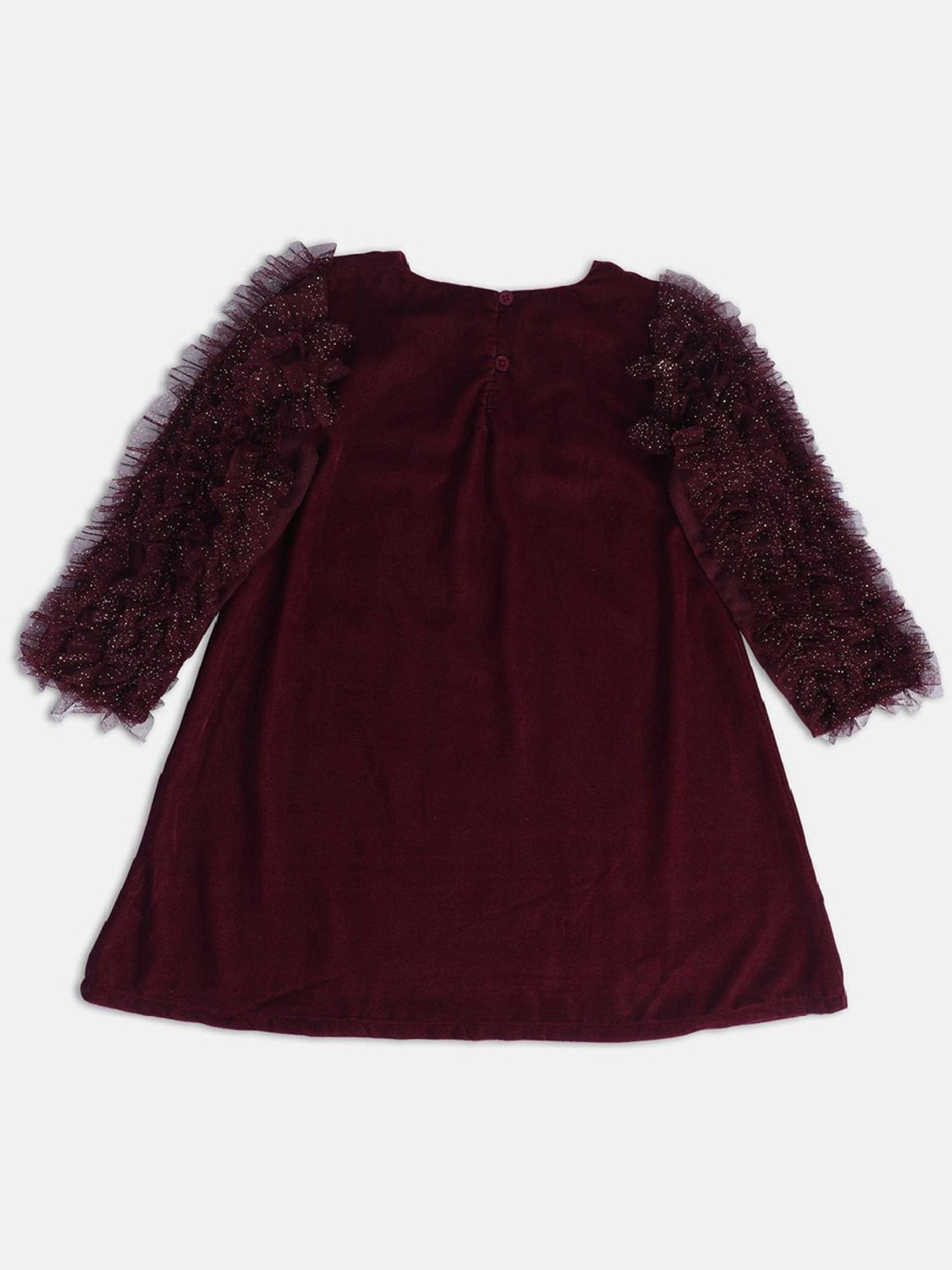 MINIKLUB Kids Maroon Solid Full Sleeves Dress