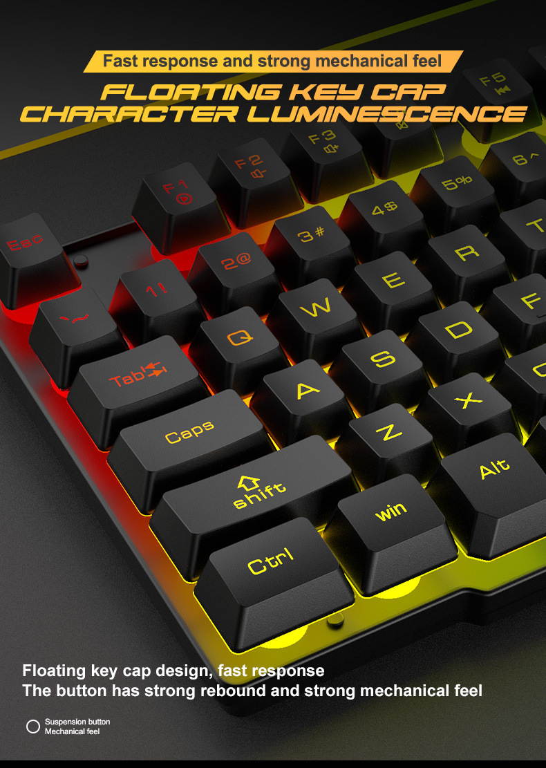 UKCOCO Wired Gaming Keyboard and Mouse Combo, Rainbow Backlit Gaming Keyboard with Multimedia Keys and Rainbow Backlit Gaming Mouse 2400 DPI, for Windows PC Gamers