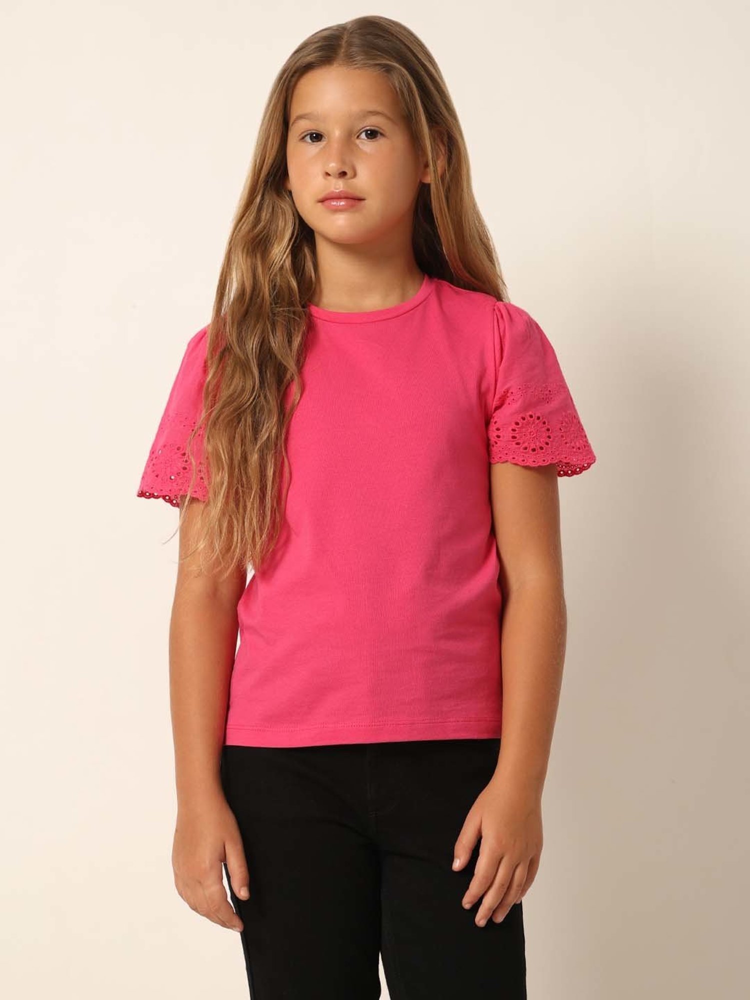 VERO MODA GIRL Pink Cotton Regular Fit Top