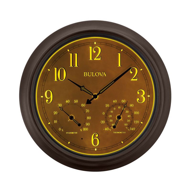 18"  Metal Outdoor / Indoor Atomic Clock with Thermometer - Weathered Black Finish - Acurite