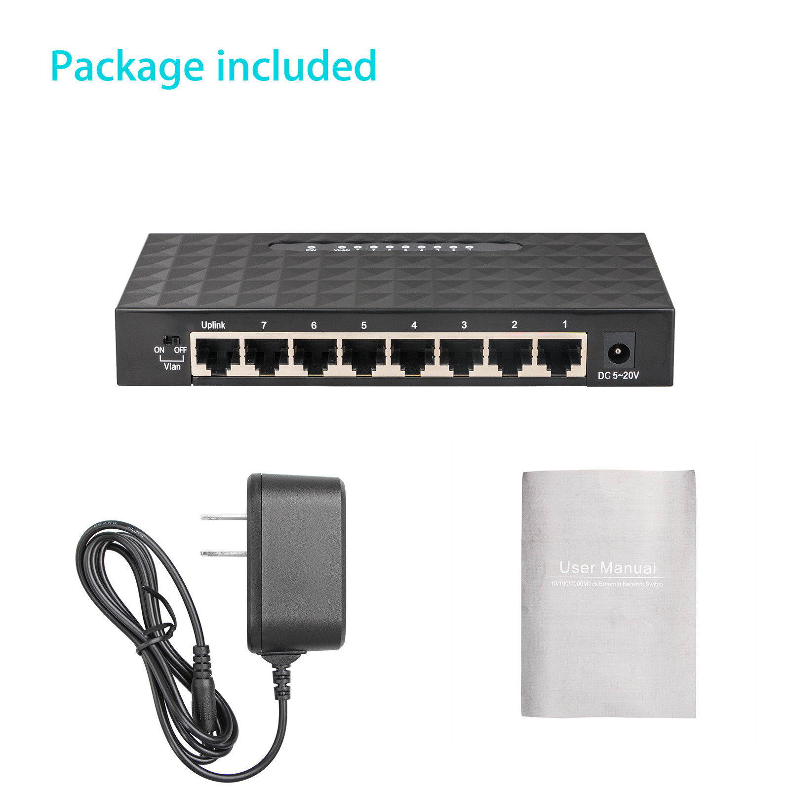 8Port Gigabit Ethernet 10/100/1000Mbps Switch Lan Hub Adapter for Router & Modem