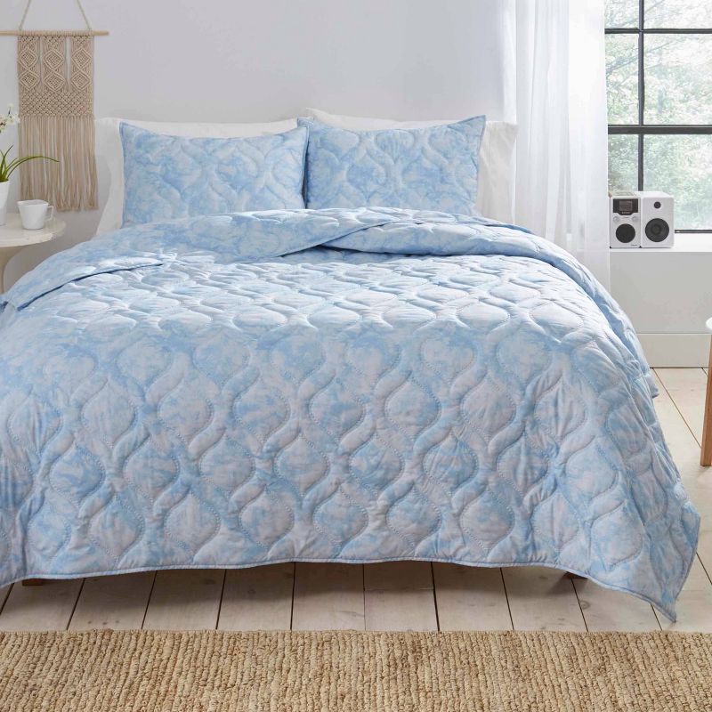 Ivory Ella Full/Queen Dana Pastel Quilt & Sham Set Blue