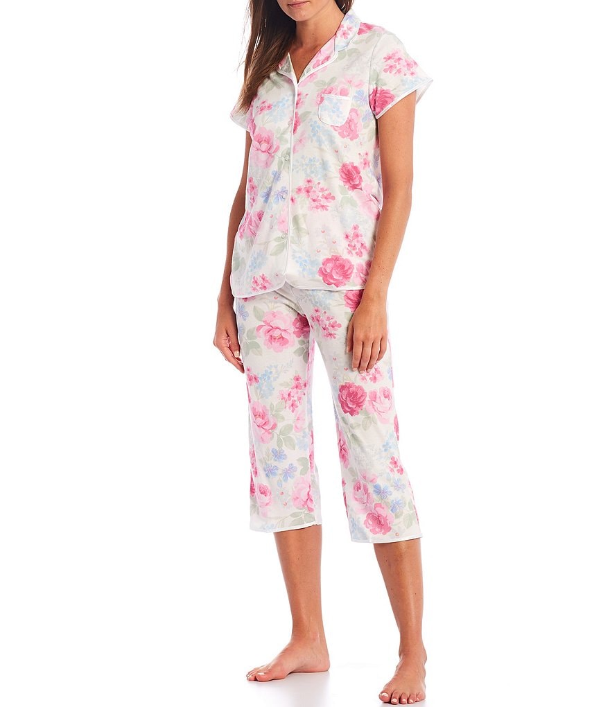 Miss Elaine Petite Cottonessa Floral Print Knit Coordinating Pajama Set