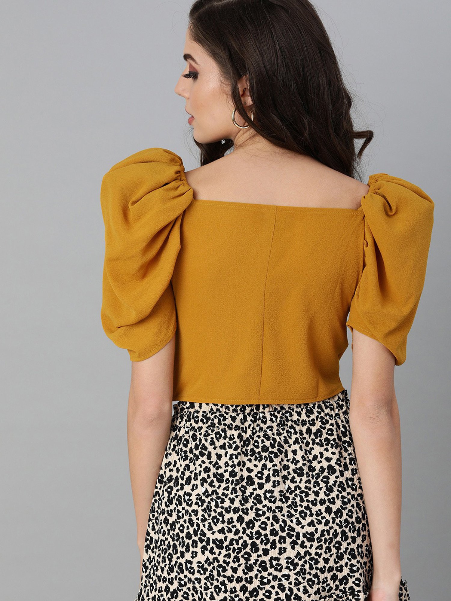 KASSUALLY Mustard Relaxed Fit Crop Top