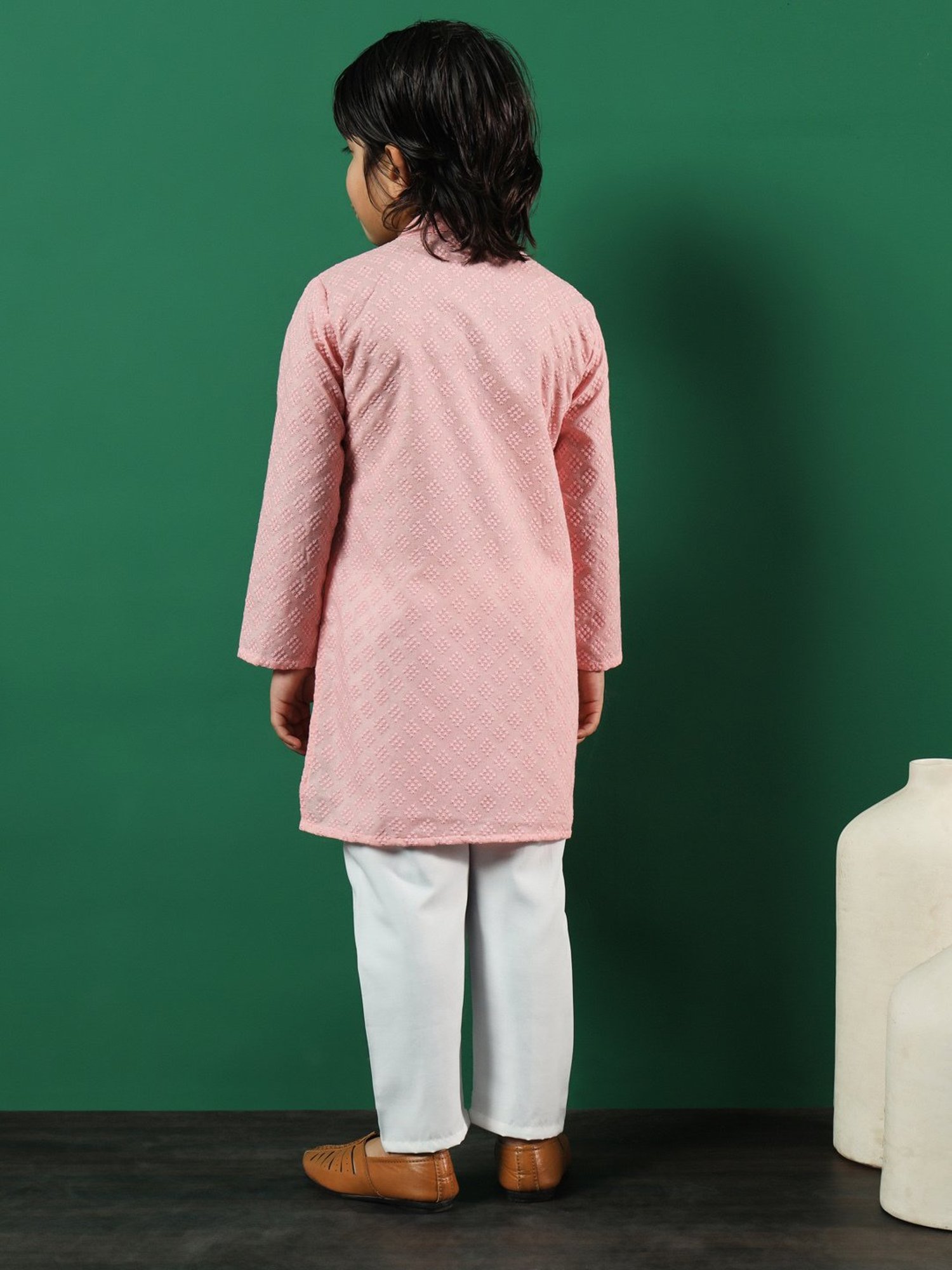 READIPRINT FASHIONS Kids Pink & White Embroidered Full Sleeves Kurta with Pyjamas
