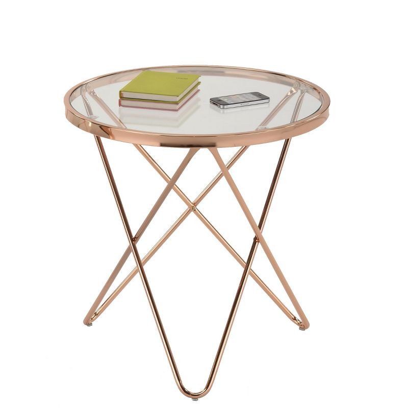 Danya B. Tetra Clear Glass top Round End Table with Metal Frame - Gold