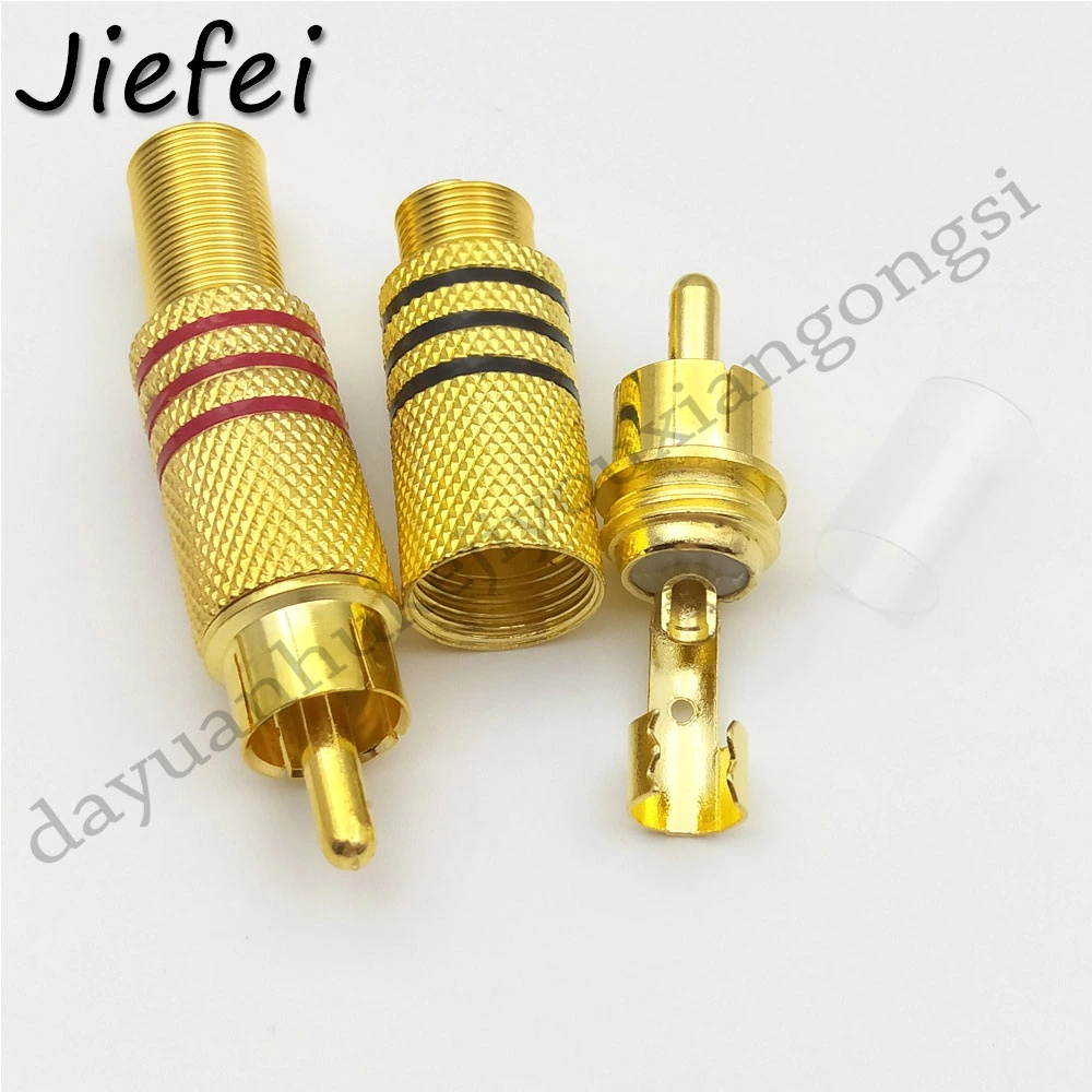 Gold Plated RCA Plug Audio Male Connector w Metal Spring Black + red