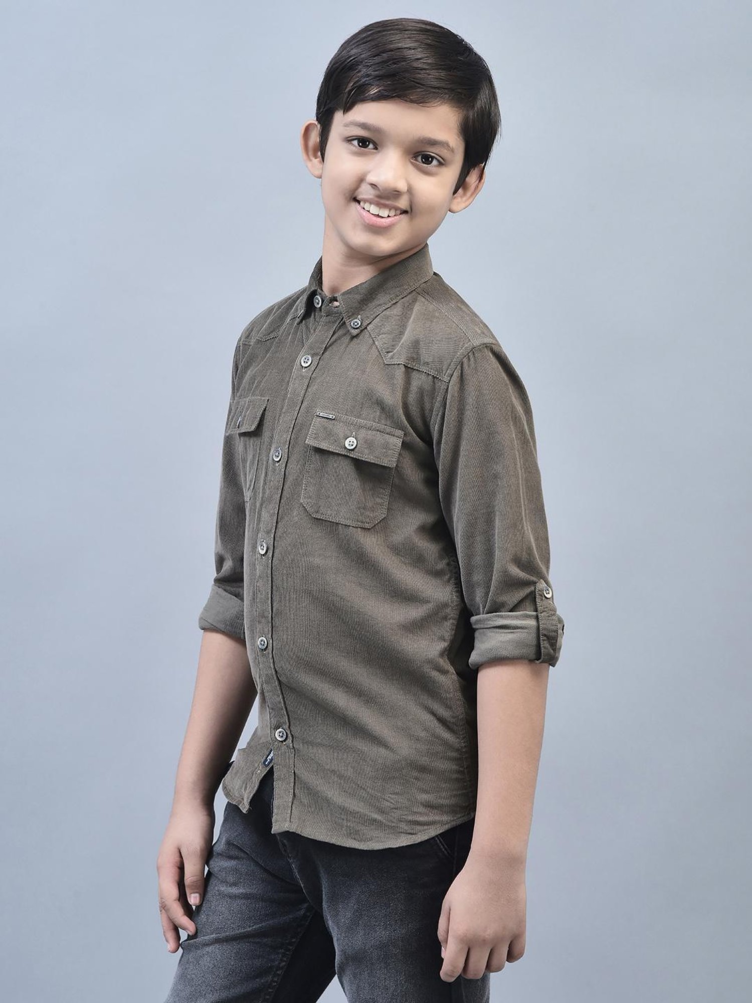 Crimsoune Club Kids Olive Solid Full Sleeves Shirt