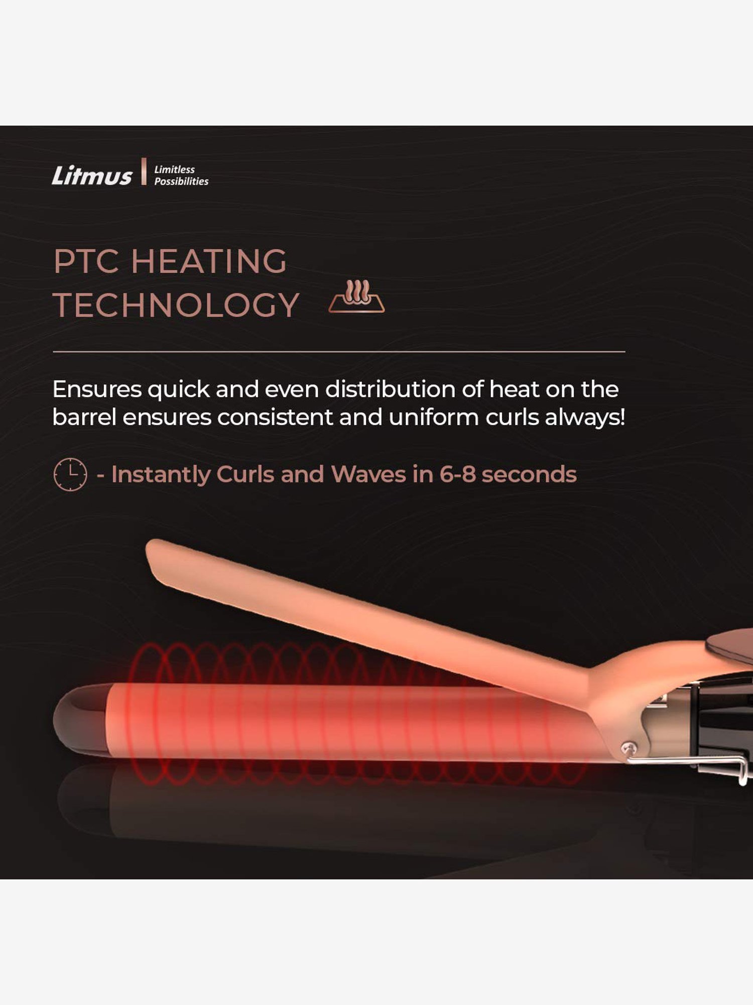 Litmus HC25 Professional Hair Curler (Black/Bronze)