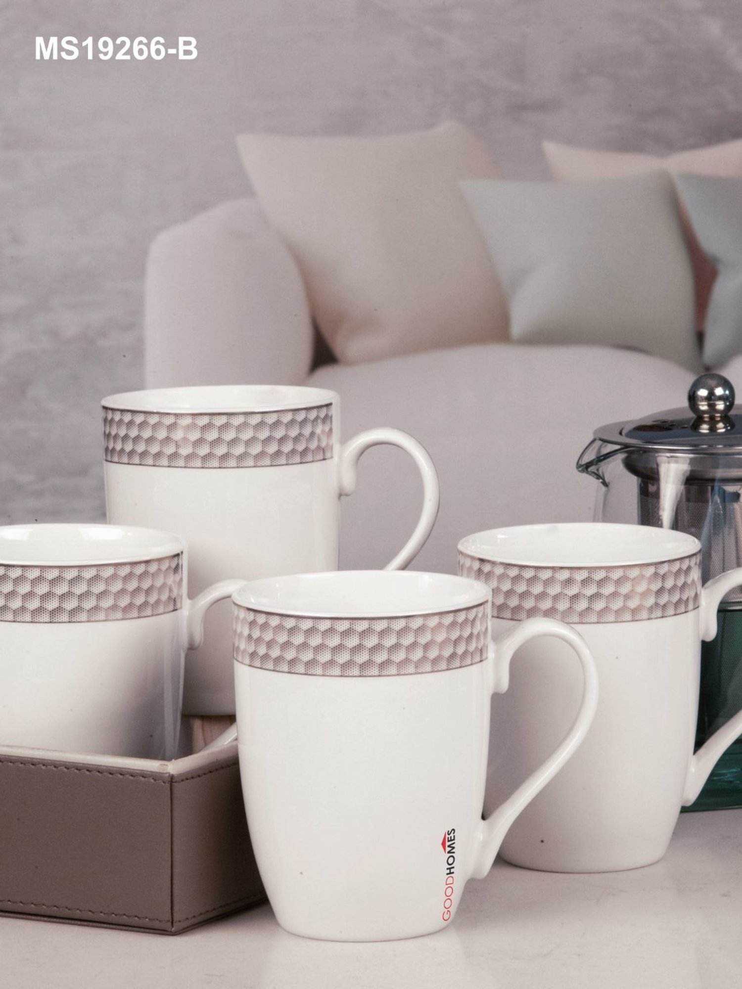 Goodhomes White Porcelain Coffee Mugs - Set of 4 (360ml)