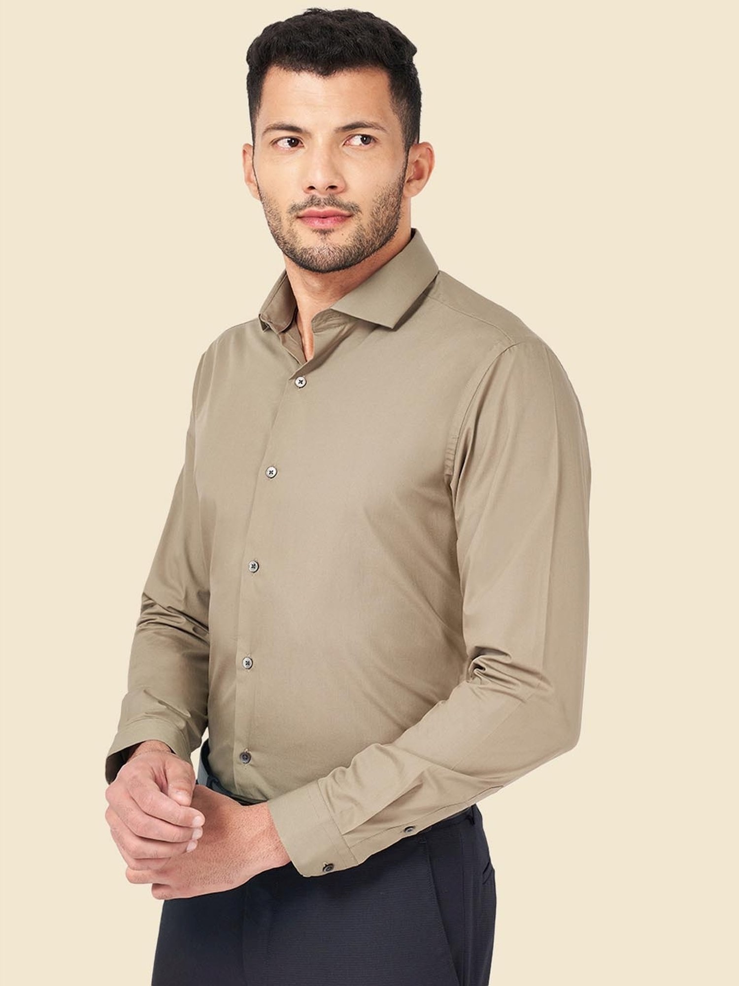 Peregrine by Pantaloons Khaki Cotton Slim Fit Shirt
