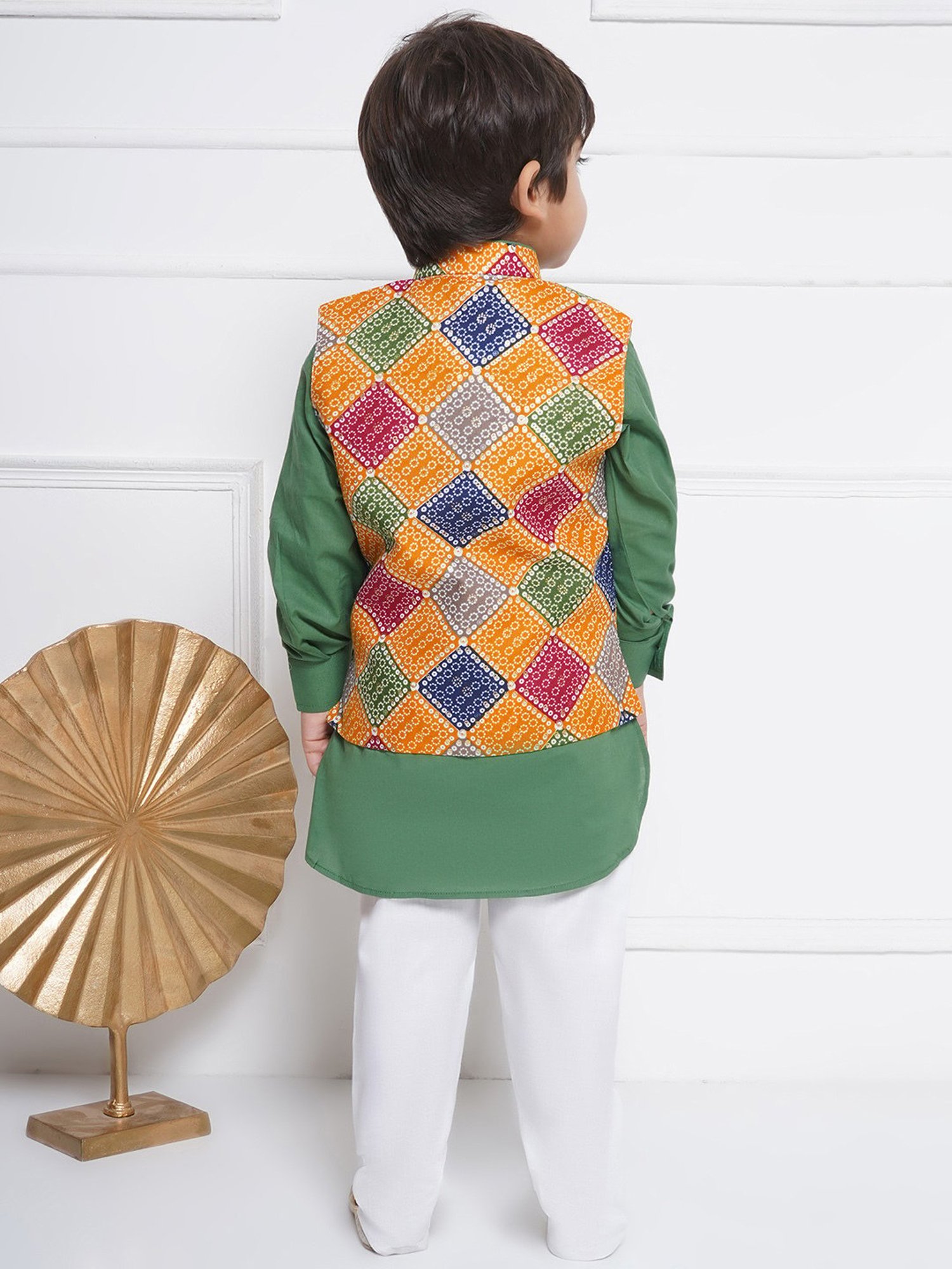 AJ Dezines Kids Multicolor Printed Full Sleeves Kurta, Pyjamas with Waistcoat