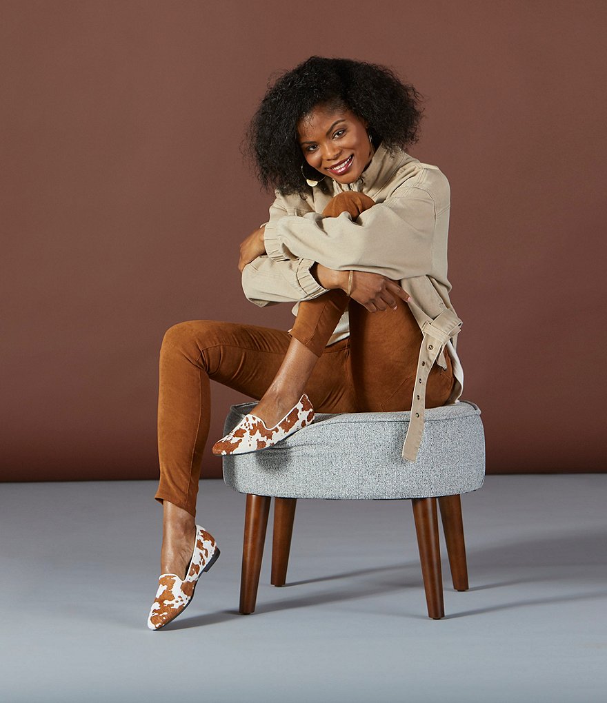 Vionic Willa Slip-On Cow Print Calf Hair Loafers