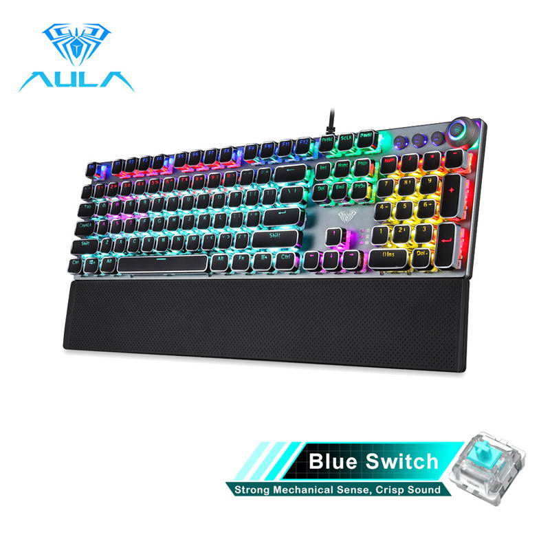 AULA F2088 Mechanical Gaming Keyboard 104 Anti-ghosting with Switch Wired Keyboard for Gamer Laptop PC, Blue Shaft