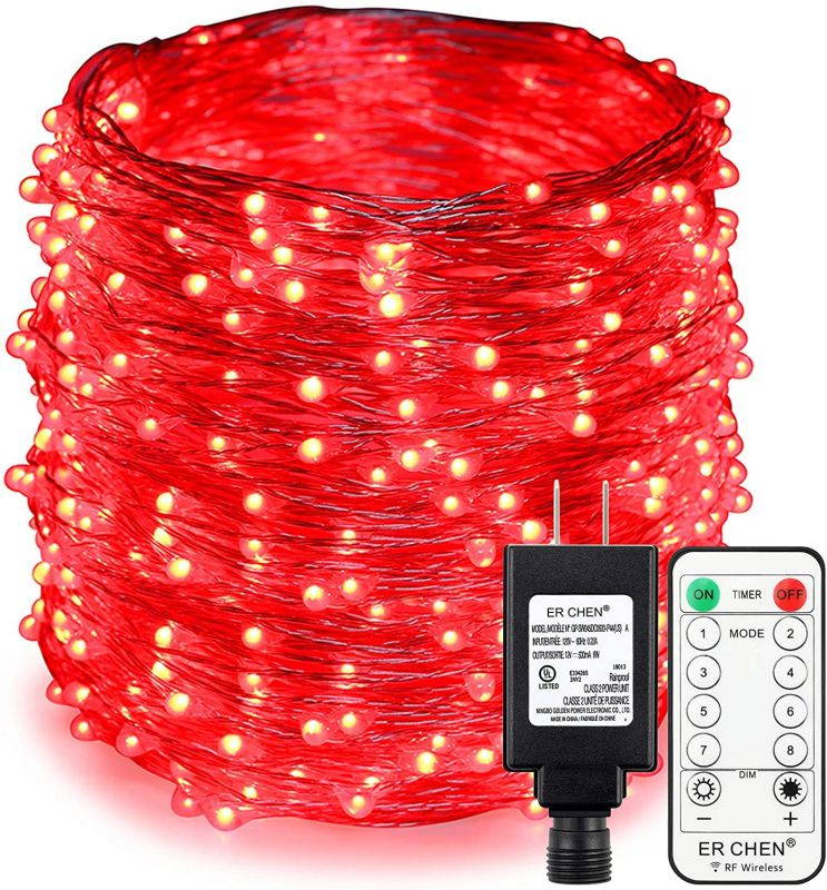 ER CHEN 165ft Led String Lights, 500 Led Fairy Starry Lights on 50M Silvery Copper Wire String Lights for Christmas (Red)