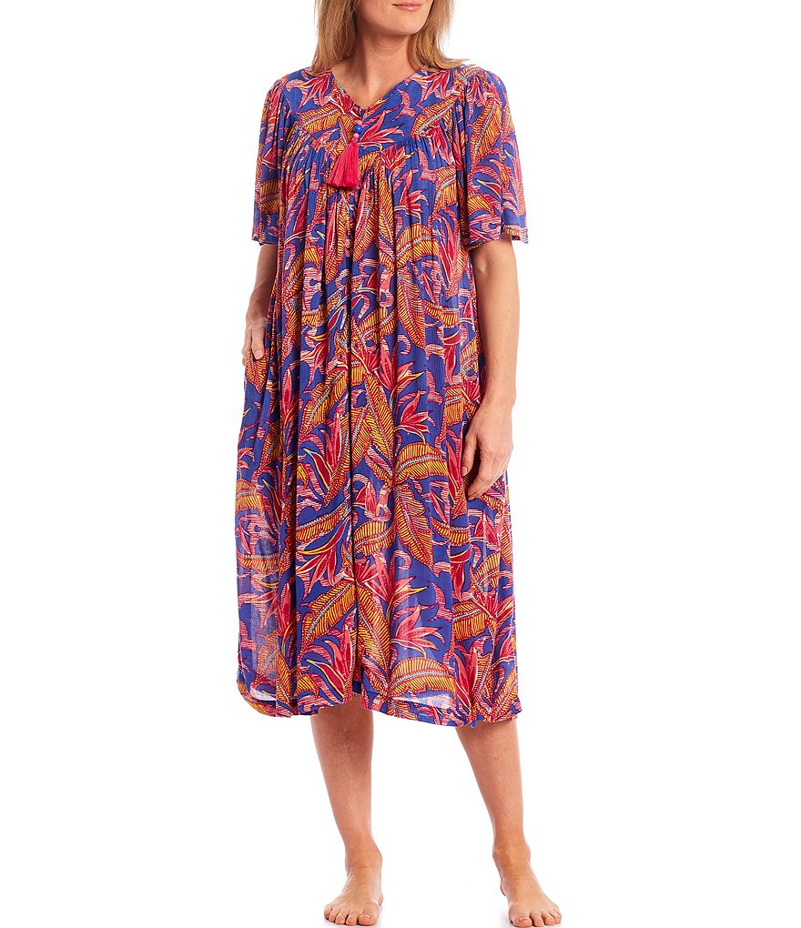 Go Softly Printed Crinkled Zip-Front Patio Dress