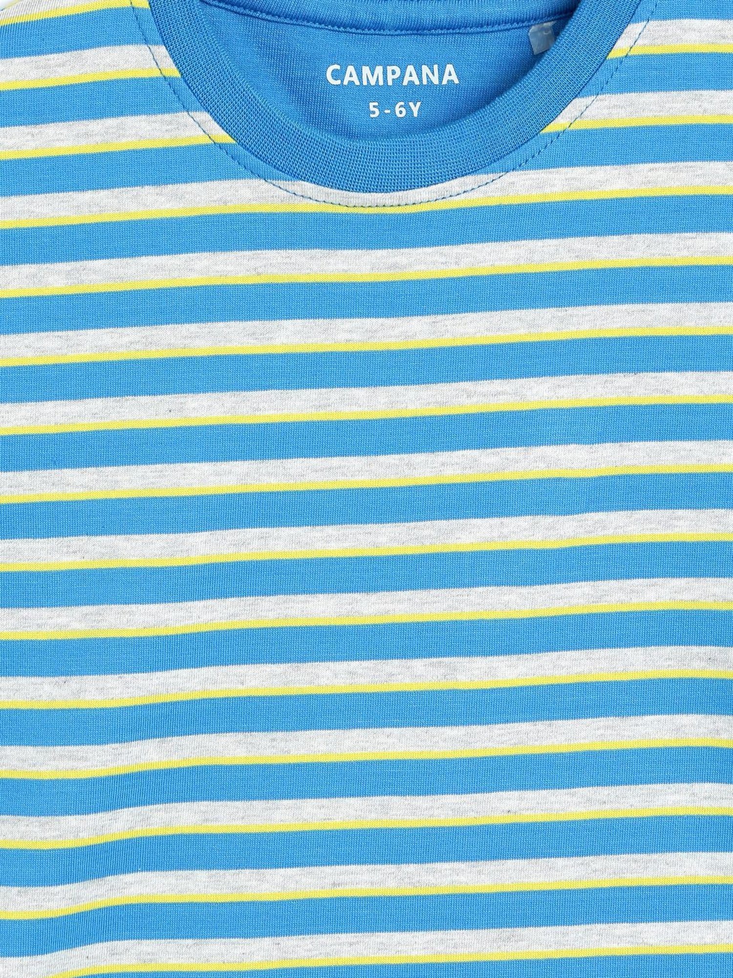 Campana Boys Blue & Grey Cotton Striped T-Shirt